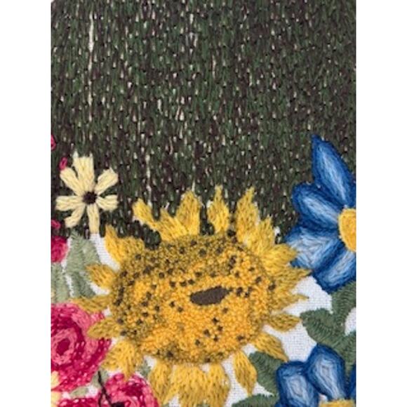 Vtg MCM Crewel Framed Wall Art Large Needlepoint Embroidered Floral Multi-color - Picture 5 of 11